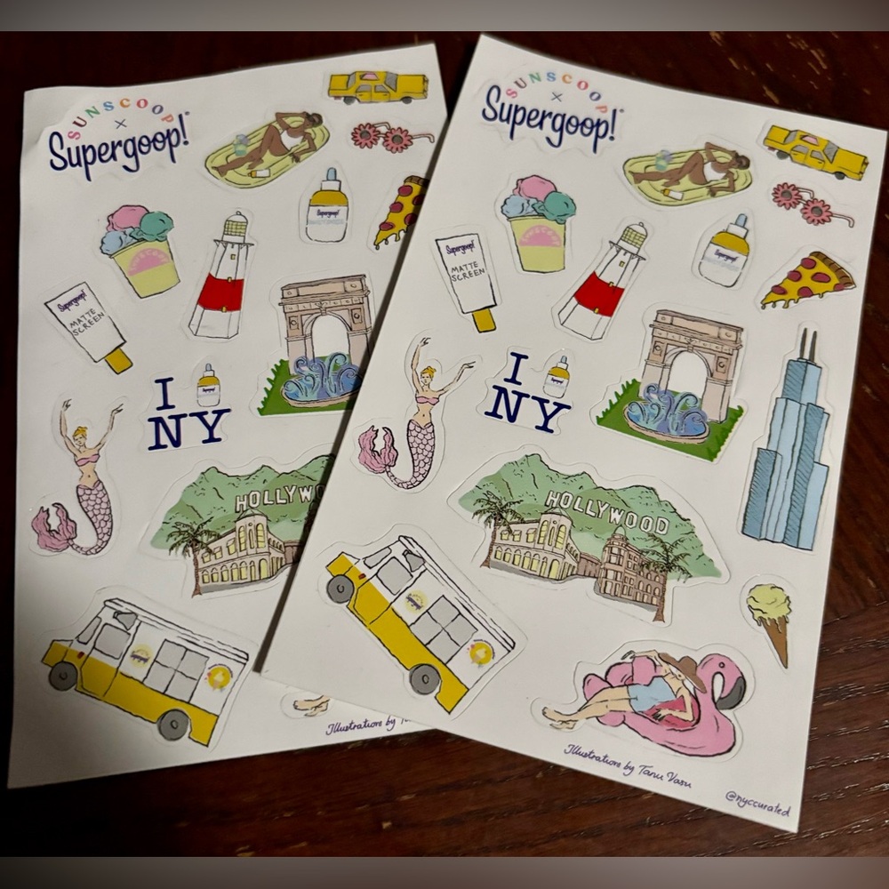 New set of 2-sheets Supergoop! stickers- NYC/Summer theme featured